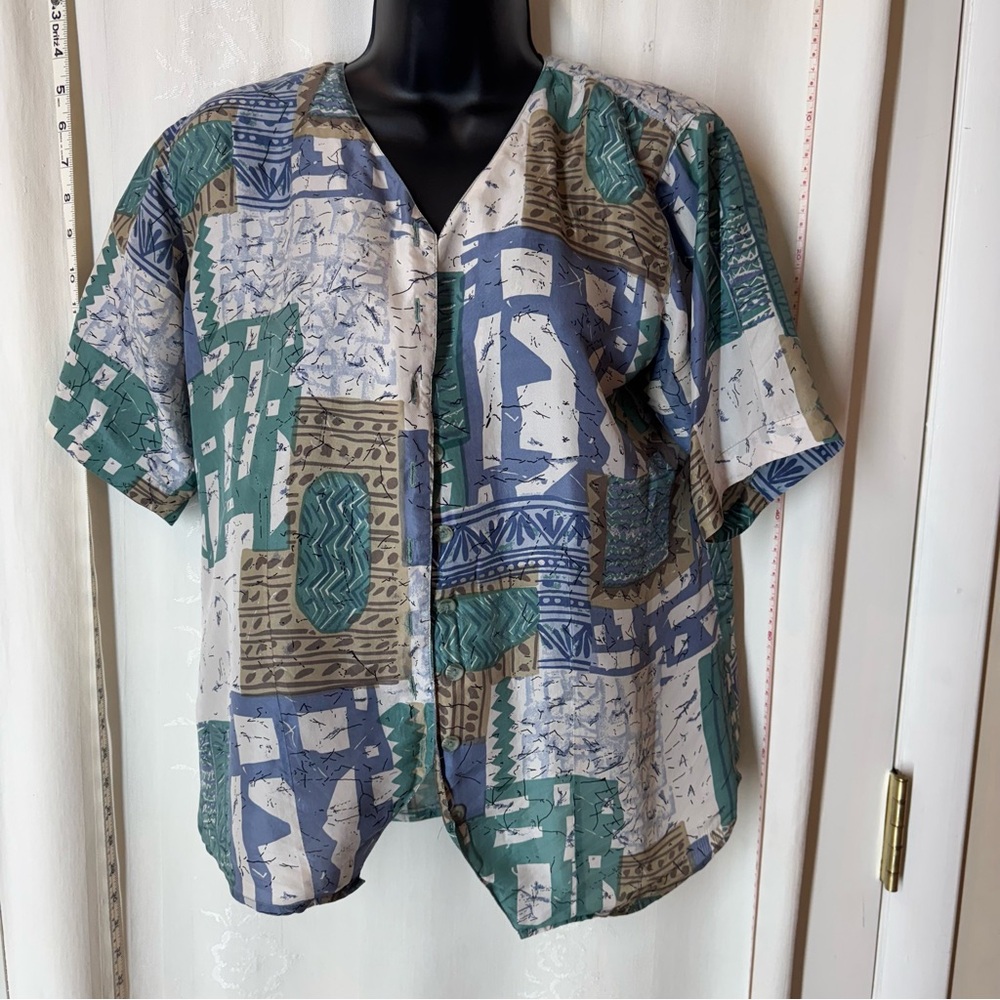Vintage Women's Stunt Collections Print Silk Shirt